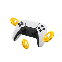 3D game controller surrounded by gold coins